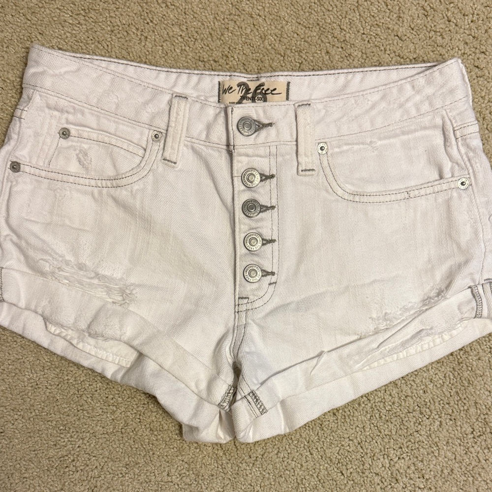 We The Free Button-Up White Jean Shorts